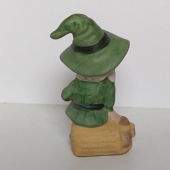 Vintage Ceramic Leprechaun Pixie Elf in Green Figurine Sitting on Barrel - Picture 2 of 9